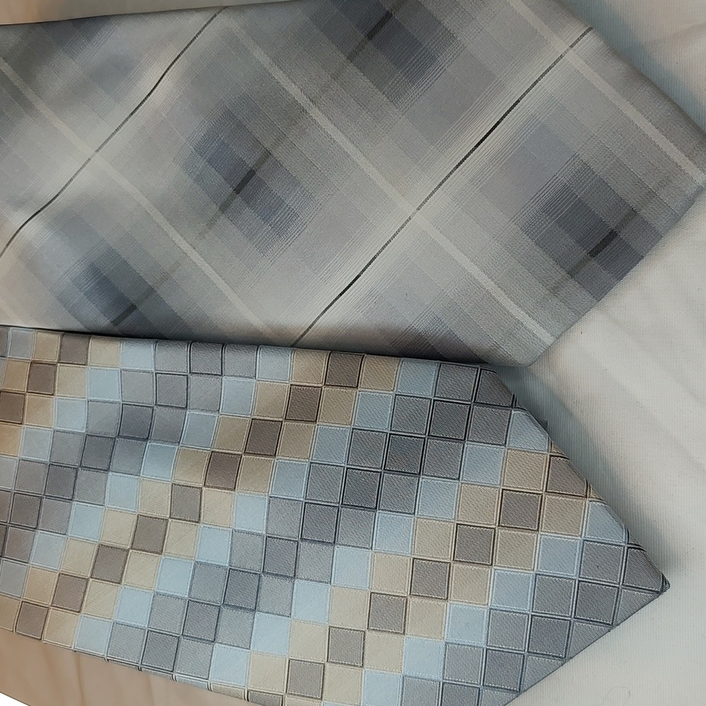 Calvin Klein grey tie lot of 2, geometric and striped/checkered